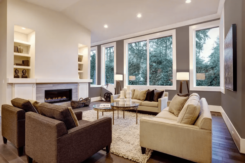 inside of home, viewing windows for living room